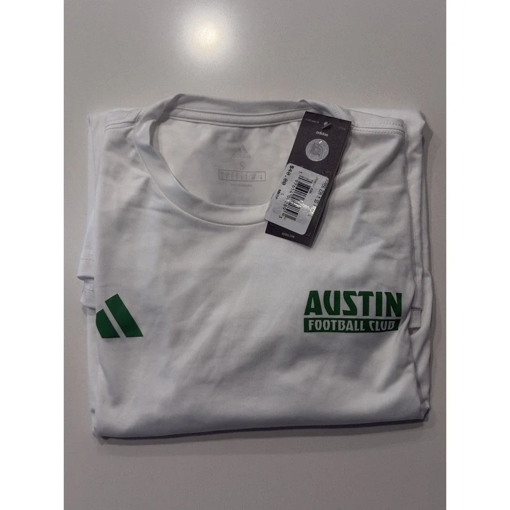 Adidas Austin FC Mens White Short Sleeve Pregame Soccer Tee JP2856 NWT Small